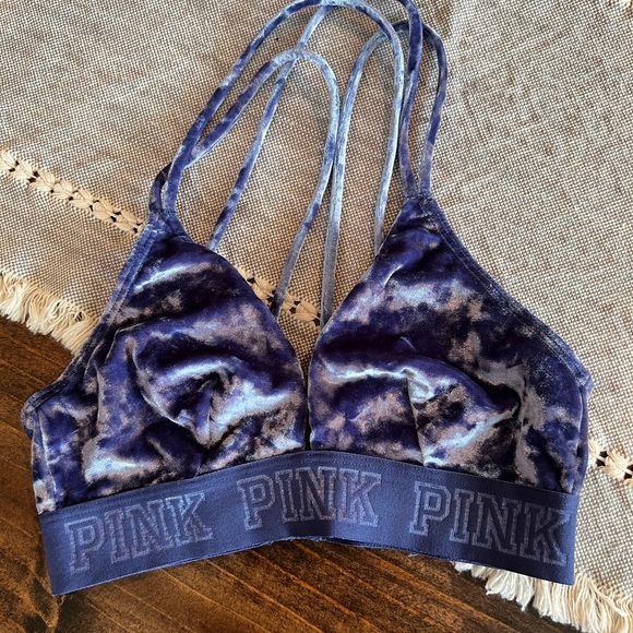PINK Victoria's Secret Velvet Tie-Dye Bralette, size XS, blue, unlined, EUC - Picture 1 of 4
